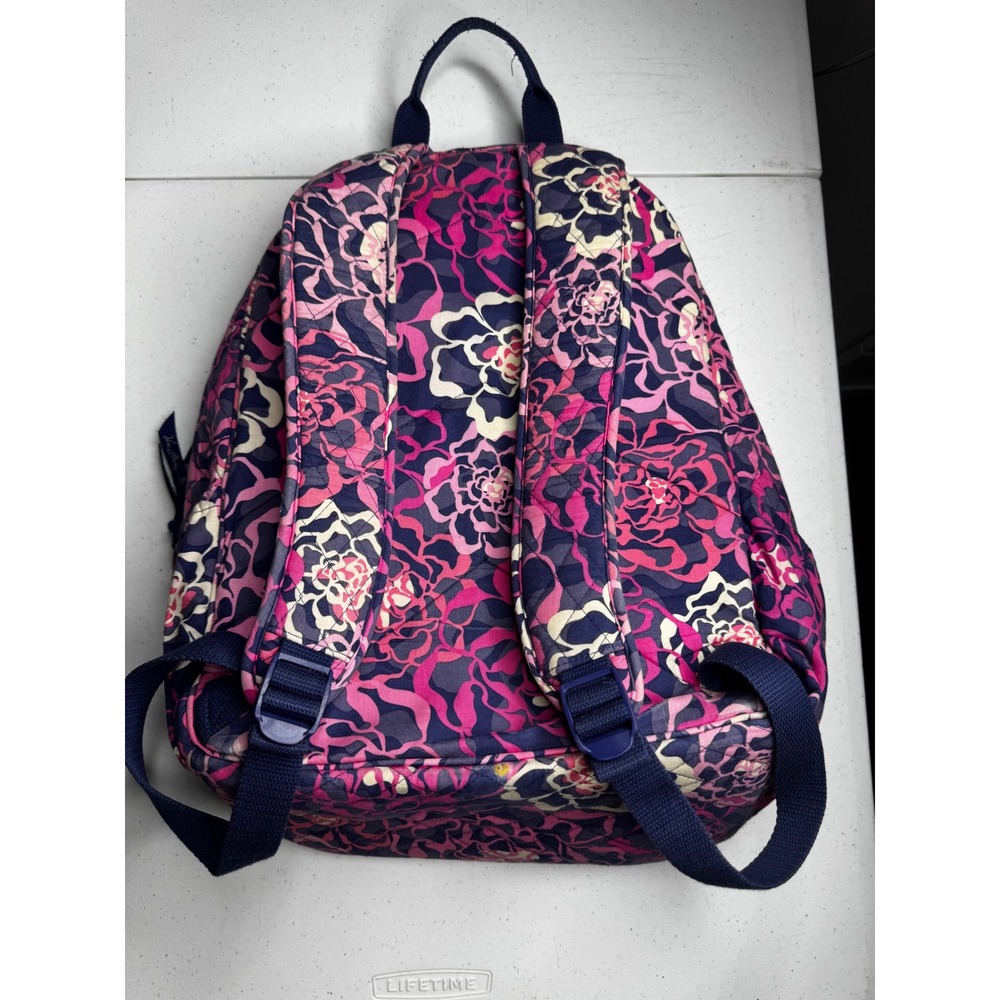 Vera Bradley Quilted Cotton Backpack Pink Navy Blue Floral School Travel Bag - Picture 5 of 16
